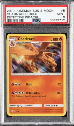 2019 POKEMON SUN & MOON DETECTIVE PIKACHU #5 CHARIZARD-HOLO PSA 9 - Image 1