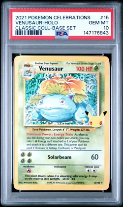 2021 Pokemon Celebrations Venusaur Holo Classic Coll Base Set #15 PSA 10 Gem - Image 1