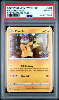 2022 POKEMON SWSH BLACK STAR PROMO POKEMON GO TINS #234 PIKACHU-HOLO PSA 8 - Image 1