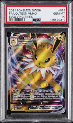 2021 POKEMON SWORD & SHIELD EVOLVING SKIES #051 FULL ART/JOLTEON VMAX PSA 10 - Image 1