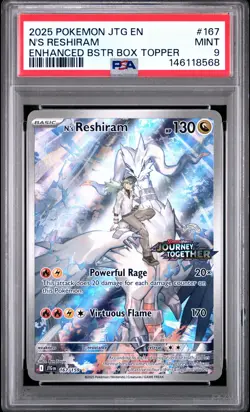 2025 POKEMON JTG EENHANCED BOOSTER BOX TOPPER #167 N'S RESHIRAM PSA 9 - Image 1