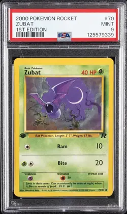 2000 POKEMON ROCKET 1ST EDITION #70 ZUBAT PSA 9 - Image 1