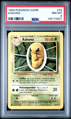 1999 POKEMON BASE SET UNLIMITED #33 KAKUNA PSA 8 - Image 1