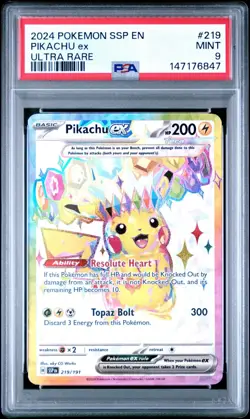 2024 Pokemon SSP En Surging Sparks Pikachu Ex Ultra Rare #219 PSA 9 Mint - Image 1