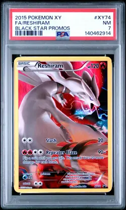 2015 POKEMON XY BLACK STAR PROMOS #XY74 FULL ART/RESHIRAM PSA 7 - Image 1