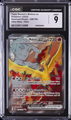 2025 POKEMON DESTINED RIVALS ULTRA RARE HOLO #208 TEAM ROCKET'S MOLTRES EX CGC 9 - Image 1