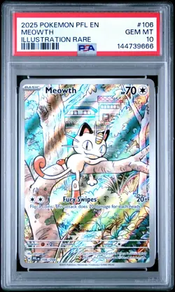 2025 POKEMON PFL EN-PHANTASMAL FLAMES ILLUSTRATION RARE #106 MEOWTH PSA 10 - Image 1