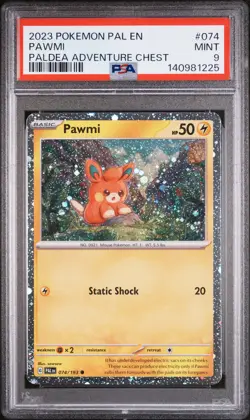 2023 POKEMON PAL EN-PALDEA EVOLVED PALDEA ADVENTURE CHEST #074 PAWMI PSA 9 - Image 1