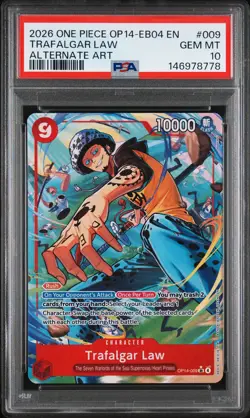2026 ONE PIECE OP14-EB04-THE AZURE SEA'S SEVEN ALT ART TRAFALGAR LAW PSA 10 - Image 1