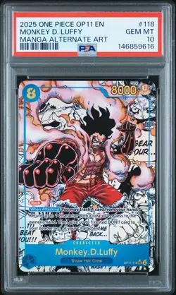 2025 ONE PIECE A FIST OF DIVINE SPEED MANGA ALT ART #118 MONKEY D. LUFFY PSA 10 - Image 1
