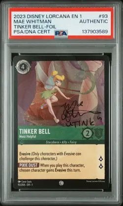 2023 DISNEY LORCANA MAE WHITMAN SIGNED FOIL #93 TINKER BELL PSA AUTH AUTO AUTH - Image 1