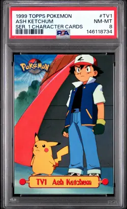 1999 TOPPS POKEMON SERIES 1 CHARACTER CARDS #TV1 ASH KETCHUM PSA 8 - Image 1