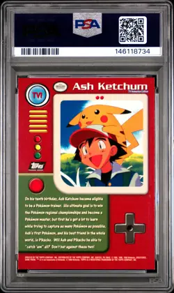 1999 TOPPS POKEMON SERIES 1 CHARACTER CARDS #TV1 ASH KETCHUM PSA 8 - Image 2