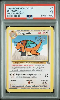 1999 POKEMON GAME MOVIE PROMO #5 DRAGONITE PSA 3 - Image 1