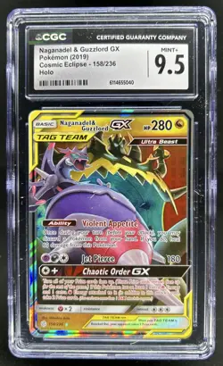 2019 Pokemon SM Cosmic Eclipse Naganadel Guzzlord Tag Team Holo #158/236 CGC 9.5 - Image 1