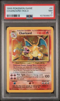 1999 POKEMON BASE SET UNLIMITED #4 CHARIZARD-HOLO PSA 7 - Image 1