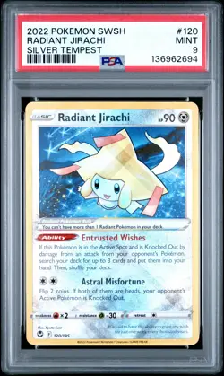 2022 POKEMON SWORD & SHIELD SILVER TEMPEST #120 RADIANT JIRACHI PSA 9 - Image 1