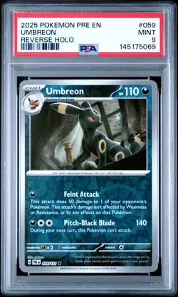 2025 POKEMON PRE EN-PRISMATIC EVOLUTIONS REVERSE HOLO #059 UMBREON PSA 9 - Image 1