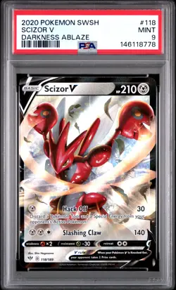 2020 POKEMON SWORD & SHIELD DARKNESS ABLAZE #118 SCIZOR V PSA 9 - Image 1