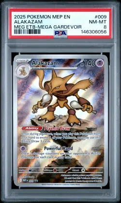 2025 POKEMON MEP EN-ME BLACK STAR PROMO #009 ALAKAZAM PSA 8 - Image 1