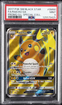 2017 POKEMON SM BLACK STAR PROMO #SM90 FULL ART/RAICHU GX PSA 9 - Image 1