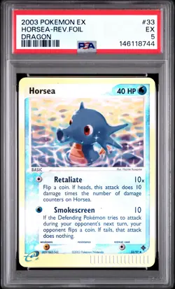 2003 POKEMON EX DRAGON #33 HORSEA-REVERSE FOIL PSA 5 - Image 1
