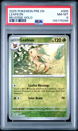 2025 POKEMON PRE EN-PRISMATIC EVOLUTIONS REVERSE HOLO #005 LEAFEON PSA 8 - Image 1