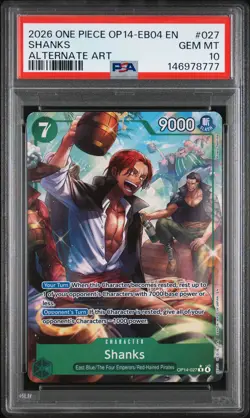 2026 ONE PIECE OP14-EB04-THE AZURE SEA'S SEVEN ALTERNATE ART #027 SHANKS PSA 10 - Image 1