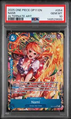 2025 ONE PIECE OP11-A FIST OF DIVINE SPEED ALTERNATE ART #054 NAMI PSA 10 - Image 1