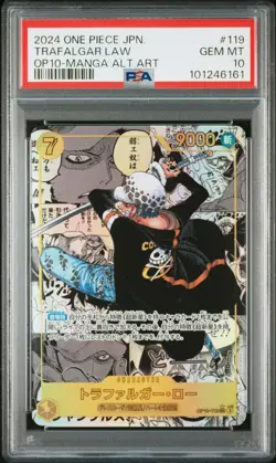 2024 ONE PIECE JPN OP10-ROYAL BLOOD MANGA ALTERNATE ART TRAFALGAR LAW PSA 10 - Image 1