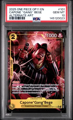 2025 ONE PIECE OP11-A FIST OF DIVINE SPEED ALT ART CAPONE "GANG" BEGE PSA 10 - Image 1