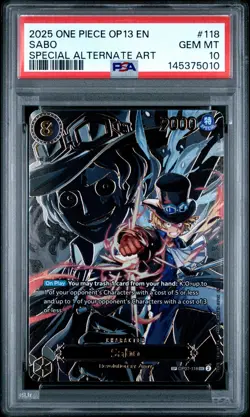 2025 ONE PIECE OP13-CARRYING ON HIS WILL SPECIAL ALTERNATE ART #118 SABO PSA 10 - Image 1