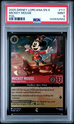2025 DISNEY LORCANA EN 9-FABLED FOIL MICKEY MOUSE BRAVE LITTLE PRINCE PSA 9 - Image 1
