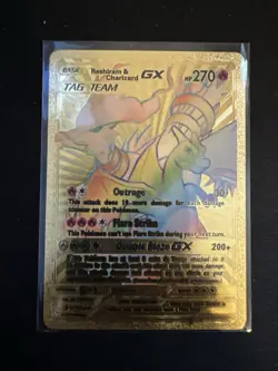 Rainbow Reshiram & Charizard GX Gold Foil Fan Art Card - Image 1