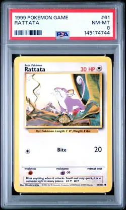 1999 POKEMON BASE SET UNLIMITED #61 RATTATA PSA 8 - Image 1