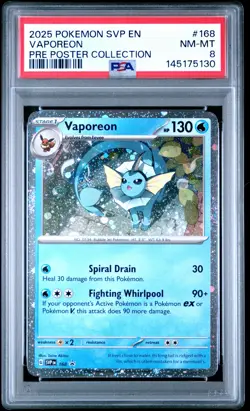 2025 POKEMON PROMO PRISMATIC EVOLUTIONS POSTER COLLECTION #168 VAPOREON PSA 8 - Image 1