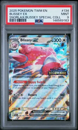 2025 POKEMON TWM EN-TWILIGHT MASQUERADE #134 BLISSEY EX PSA 9 - Image 1