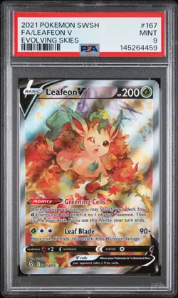 2021 POKEMON SWORD & SHIELD EVOLVING SKIES #167 FULL ART/LEAFEON V PSA 9 - Image 1