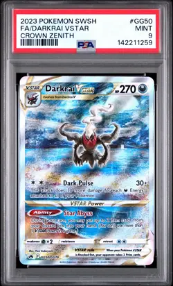 2023 POKEMON SWORD & SHIELD CROWN ZENITH #GG50 FULL ART/DARKRAI VSTAR PSA 9 - Image 1