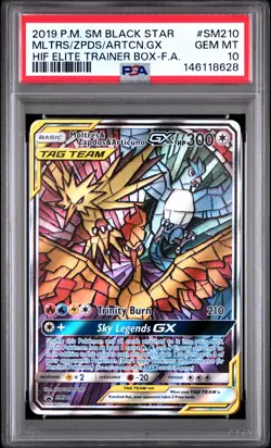2019 POKEMON SM BLACK STAR PROMO FULL ART/MOLTRES & ZAPDOS & ARTICUNO GX PSA 10 - Image 1