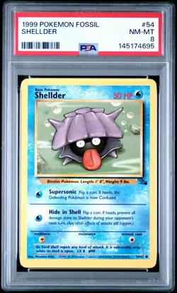 1999 POKEMON FOSSIL #54 SHELLDER PSA 8 - Image 1