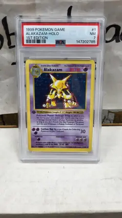 1999 ALAKAZAM HOLO FOIL 1ST EDITION SHADOWLESS BASE SET POKEMON TCG PSA 7 #1/102 - Image 2