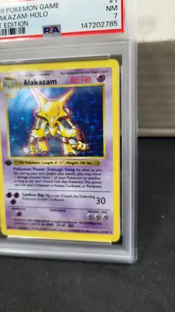 1999 ALAKAZAM HOLO FOIL 1ST EDITION SHADOWLESS BASE SET POKEMON TCG PSA 7 #1/102 - Image 3
