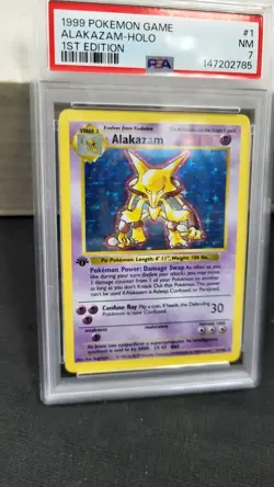1999 ALAKAZAM HOLO FOIL 1ST EDITION SHADOWLESS BASE SET POKEMON TCG PSA 7 #1/102 - Image 4