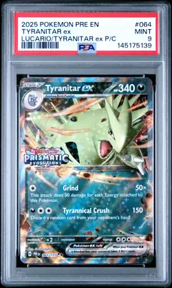 2025 POKEMON PRE EN-PRISMATIC EVOLUTIONS #064 TYRANITAR EX PSA 9 - Image 1