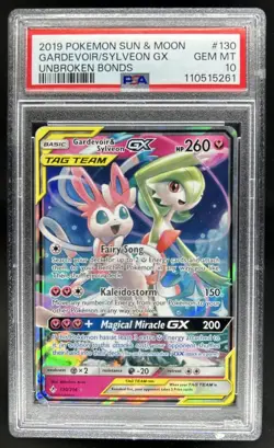 2019 Pokemon SM Unbroken Bonds Gardevoir Sylveon Tag Team Holo #130/214 PSA 10 - Image 1