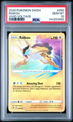2020 POKEMON SWORD & SHIELD VIVID VOLTAGE #050 RAIKOU PSA 10 - Image 1