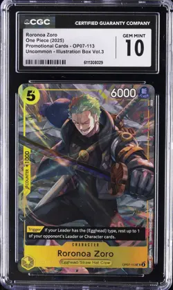 2025 ONE PIECE PROMO CARDS UNCOMMON-ILLUSTRATION #OP07-113 RORONOA ZORO CGC 10 - Image 1