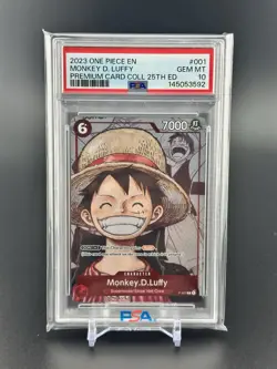 1022 One Piece Wn Monkey D. Luffy Premium Card Coll 25th ED PSA Gem Mint 10 - Image 1