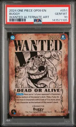 2024 ONE PIECE OP09-EMPERORS IN THE NEW WORLD WANTED ALTERNATE ART BUGGY PSA 10 - Image 1